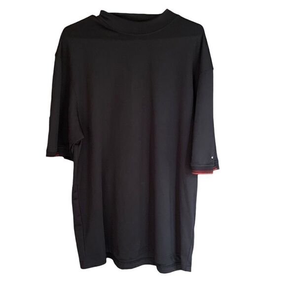Wedge Golf Mock Neck Short Sleeve Black Performance Tee Black Sz L - Picture 2 of 8